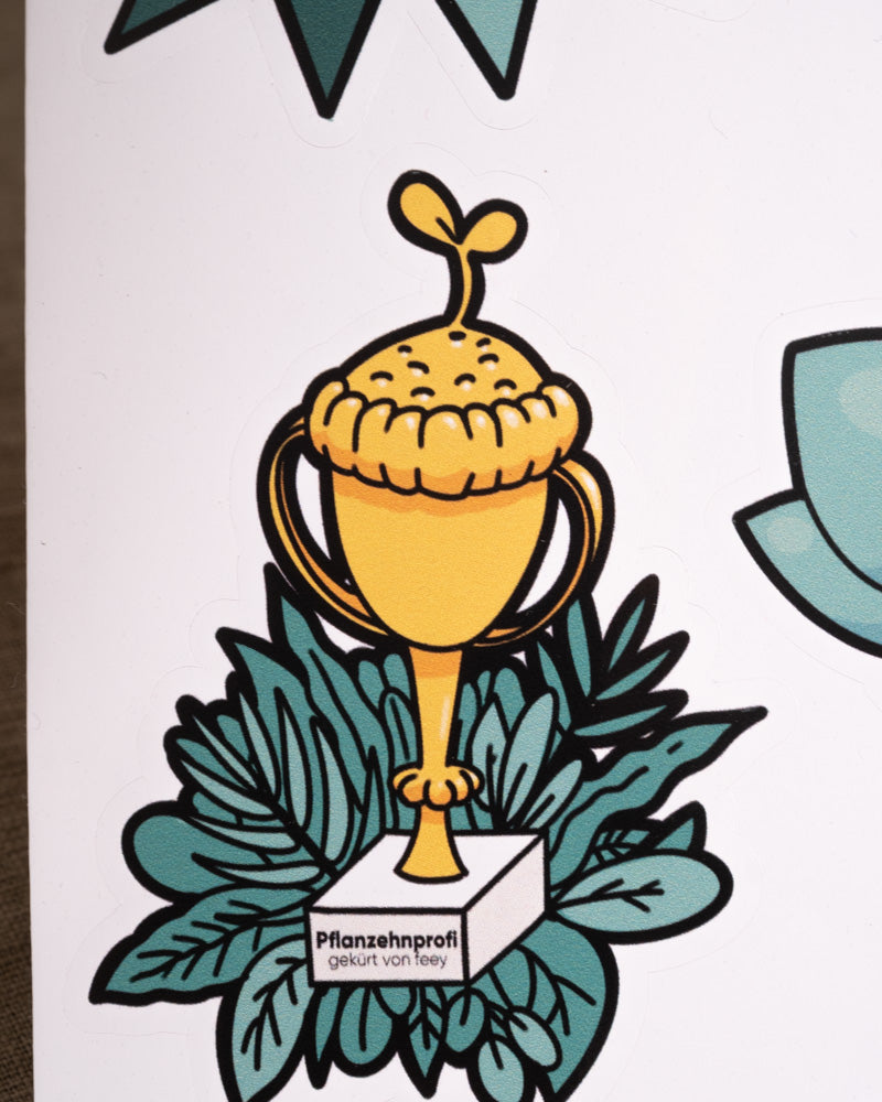 Nahaufnahme des Quiz-Stickerbogen von feey.