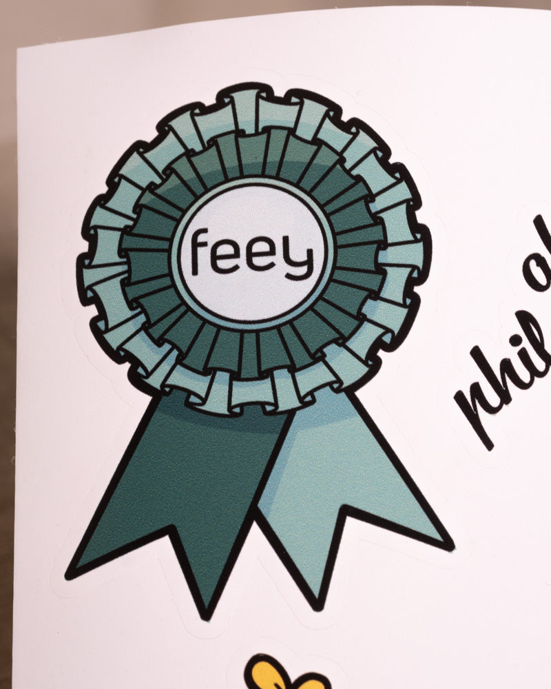 Nahaufnahme des Quiz-Stickerbogen von feey.