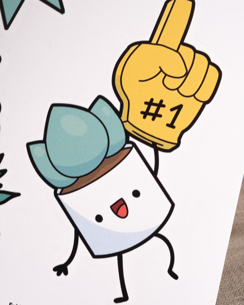Nahaufnahme des Quiz-Stickerbogen von feey.